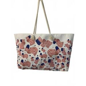 Patriotic American Flag Weekender Large Tote 4th of July Beach Bag  24"x13"